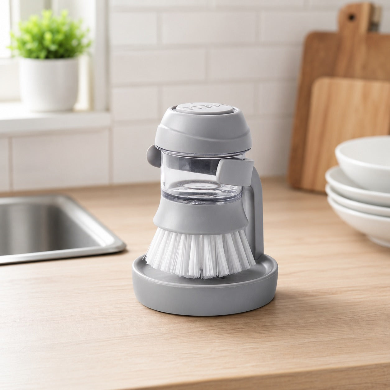 Soap Dispensing Kitchen Scrub Brush – Automatic Dish & Pot Cleaning Brush