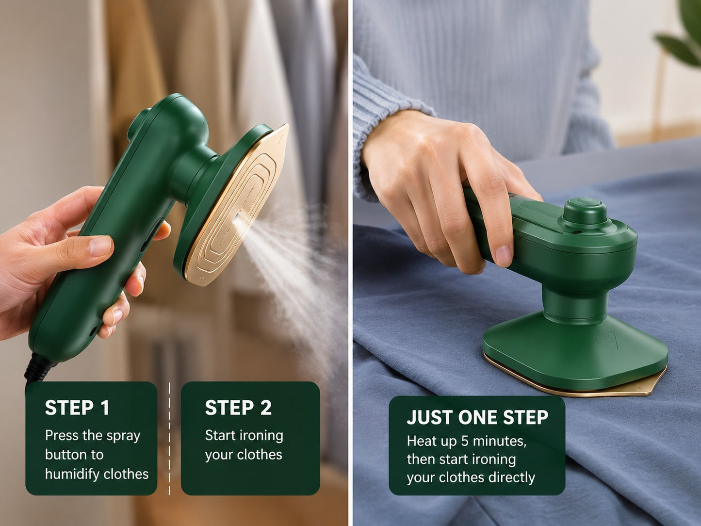 Portable Mini Ironing Machine  2-in-1 Dry & Wet Garment Iron  Travel Handheld Clothes Steamer