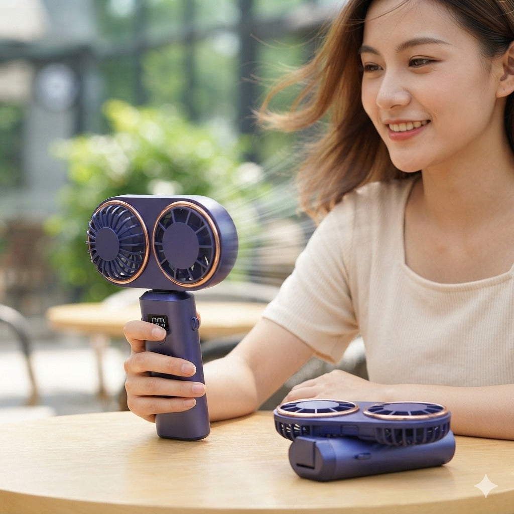 Portable Foldable Handheld Electric Fan with Digital Display | USB Rechargeable | 5-Speed Cooling Fan