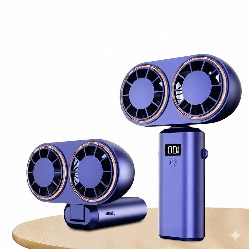 Portable Foldable Handheld Electric Fan with Digital Display | USB Rechargeable | 5-Speed Cooling Fan