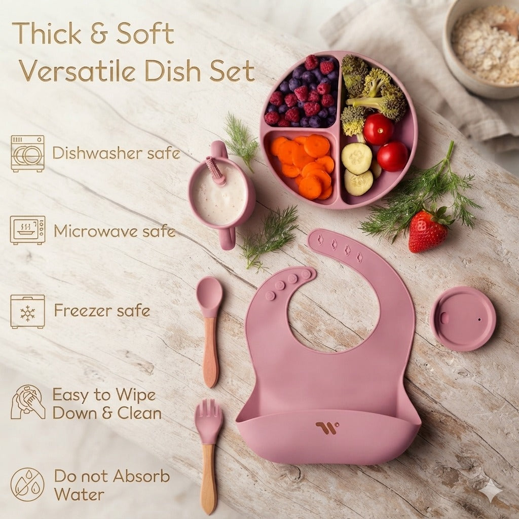 7-Piece Silicone Baby Feeding Set with Bib, Plate, Bowl & Cup