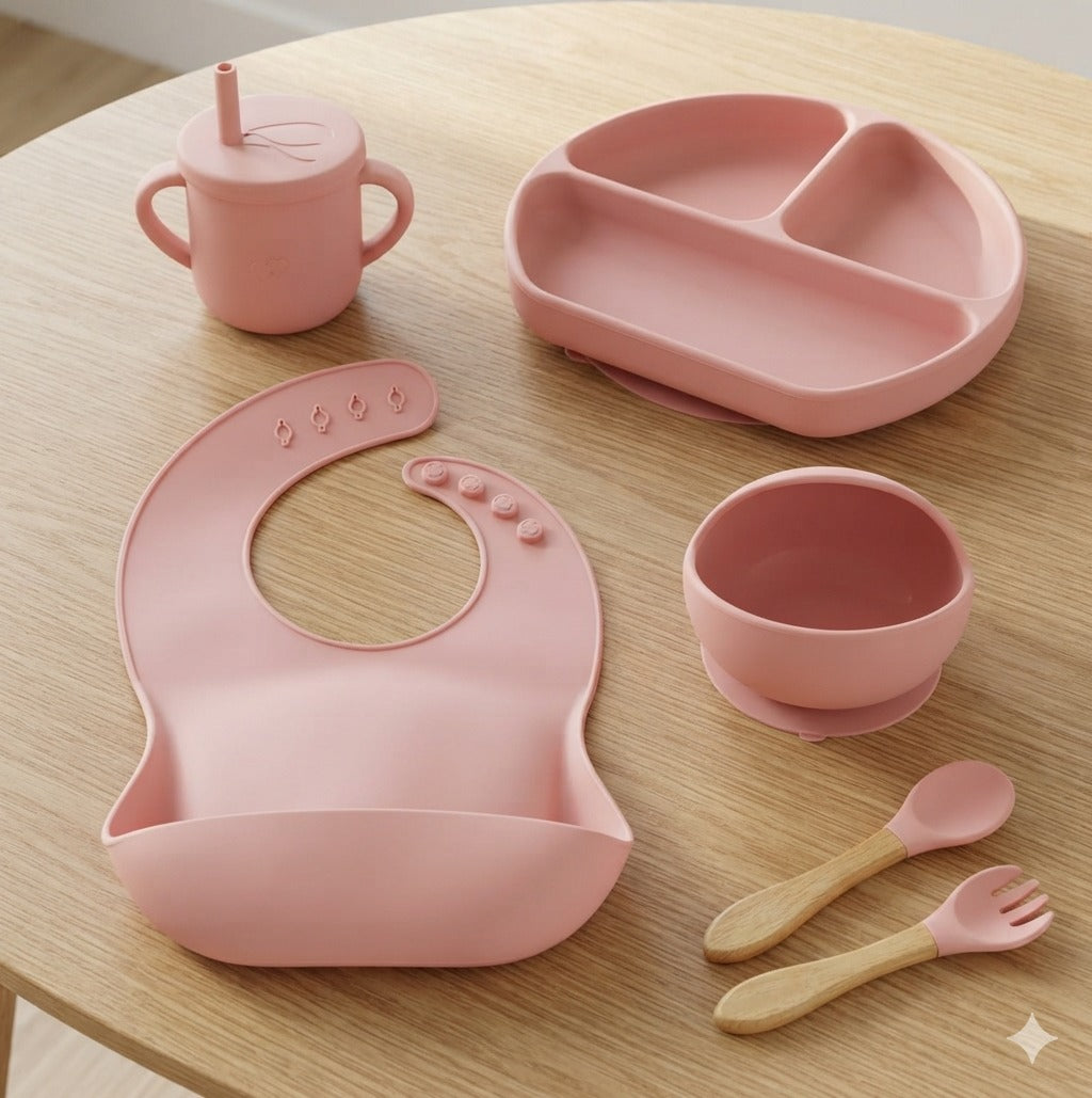 7-Piece Silicone Baby Feeding Set with Bib, Plate, Bowl & Cup