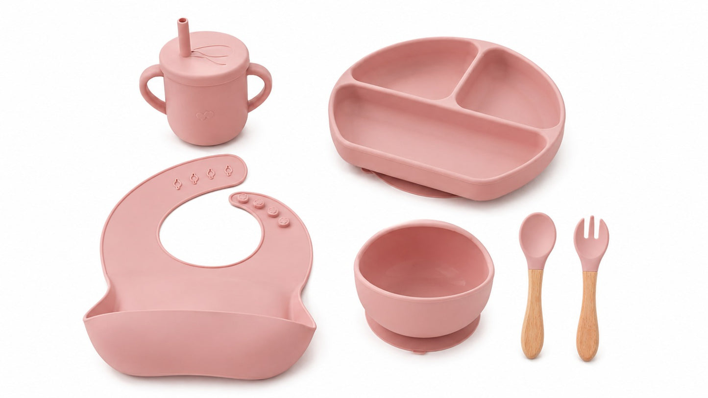 7-Piece Silicone Baby Feeding Set with Bib, Plate, Bowl & Cup