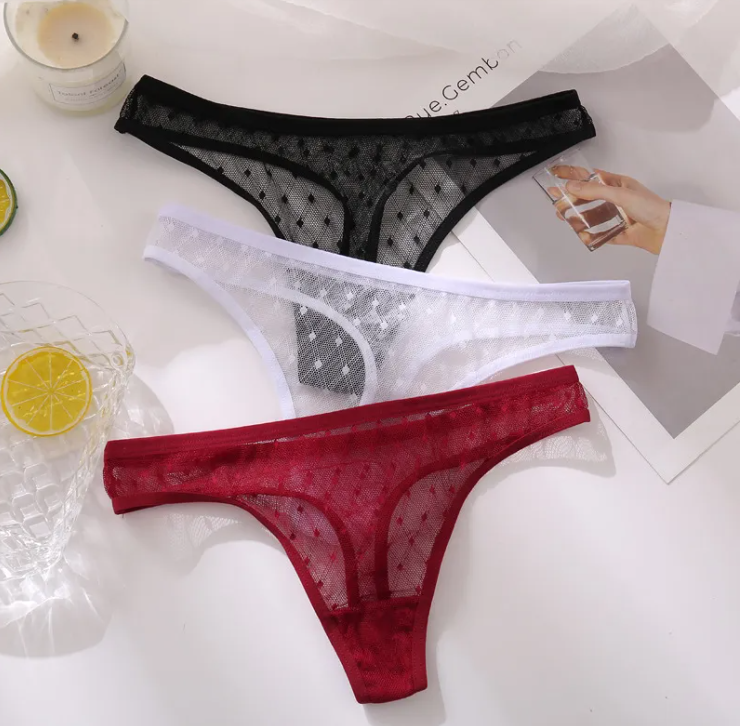 Ladies Hollow Sexy Solid Color Low Waist High Slit Briefs