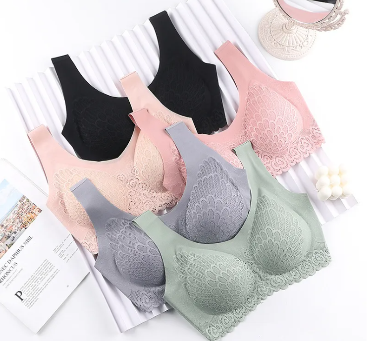 Natural Thai Latex Underwear 4.0 Angel Wings Seamless One Piece Women'S Lace Sports Bra Without Steel Ring