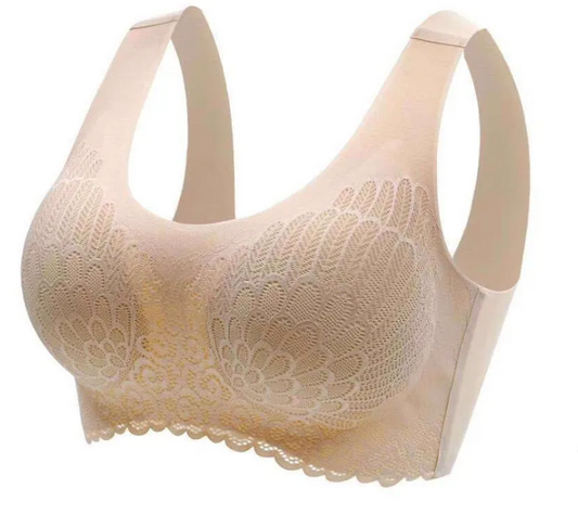 Natural Thai Latex Underwear 4.0 Angel Wings Seamless One Piece Women'S Lace Sports Bra Without Steel Ring